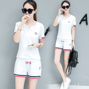 两件套女套装韩版夏季时尚休闲运动松紧短裤2022跑步时尚短袖学生
