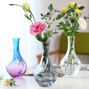 两件套宜家同款北欧玻璃花瓶彩色水培植物插花花瓶办公桌摆件