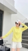 慕格休闲防晒卫衣女2024年夏黄色连帽拉链开衫跑步罗马棉长袖外套