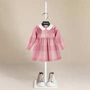女童初秋长袖连衣裙宝宝白领粉色木，耳边飞袖公主，裙儿童生日红裙子