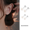 s925纯银韩版小众珍珠贝珠设计耳环睡觉不用摘耳钉女气质几何简约