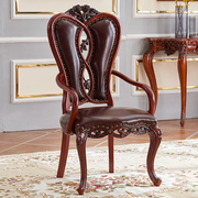 美式复古餐椅实木做旧轻奢欧式酒店家用餐厅靠背橡木扶手餐桌椅子