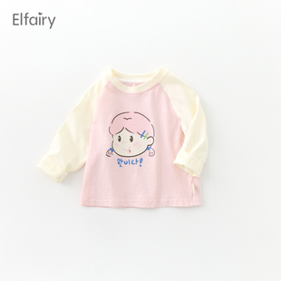 elfairy女童卫衣可爱长袖，t恤儿童圆领小女孩，打底衫纯棉女宝宝春装