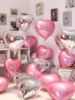 七夕情人节爱心粉红色飘空婚房浪漫布置结婚星星生日告白铝膜气球
