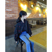 韩国童装2022秋季女童衬衣淑女气质，爱心刺绣全棉中大童蝙蝠袖衬衫
