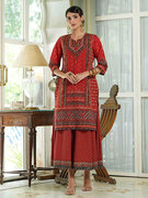 印度进口连衣裙民族风红色长裙，丝绵2件套圆领长款七分袖