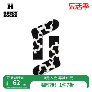 Happy Socks红色袜子女春秋ins潮牌黑色奶牛网红款外穿百搭中筒袜