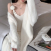 fairyjiang慵懒风软糯仿水，貂毛白色毛衣，外套女宽松长款针织开衫