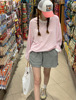 韩国东大门夏季新轻薄防晒粉色条纹宽松T恤+松紧腰系带短裤套装女
