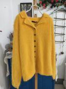 姜黄色(姜黄色)西装，领气质文艺范软糯兔，羊毛开衫毛衣外套