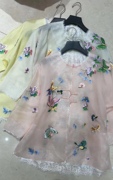 月光宝盒22春夏国风新中式真丝，欧根纱拼接蕾丝，刺绣罩衫上衣