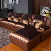 高档真皮沙发垫防滑布艺坐垫四季通用客厅欧式拼色现代简约沙发套