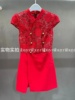 selfportrait女连衣裙，中式蕾丝红色开叉，收腰轻礼服圣诞新年