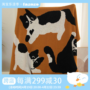 三只奶牛猫原创插画柔软Q弹半边绒毯毛毯盖毯办公沙发午睡毯