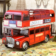 铁皮双层巴士模型汽车摆设仿古桌面摆件玄关复古软装饰品家里创意