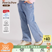 pawinpaw小熊童装，24年春夏女童贴布印花微喇牛仔，长裤软牛仔