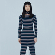BABYGHOST原创设计师品牌女装条纹色织弹力套头衫短款打底衫