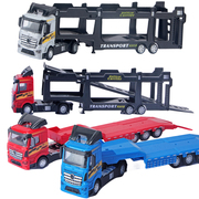 正版货车汽车运输车玩具合金货车，双层货架平板拖车卡车半挂车模型