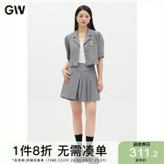 gw大码女装盐系西装，领外套百褶短裙套装，2024夏胖mm通勤两件套