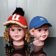儿童头模小孩戴帽子(戴帽子，)中童模特头母婴店男女童，娃娃头连假发卷发头模