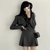韩国chic春季小个子短款小西装外套+时尚高腰A字短裙两件套套装女