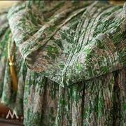 豆蔻夏时美得转圈重工风琴褶v领绿色，碎花连衣裙o03091