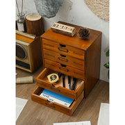 实木质办公桌面收纳盒zakka木头制带大容量抽屉木头柜电脑架