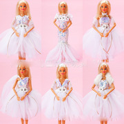 6分30cm瘦娃娃时尚白色，花朵亮片纱裙，晚礼服衣服换装配饰玩具
