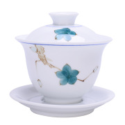景德镇青花瓷盖碗茶杯大号白瓷陶瓷，功夫茶具套装，三才敬茶碗泡茶壶
