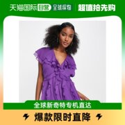 香港直邮潮奢 ASOS 女士dress 设计蝴蝶袖迷你皱褶肩紫色半身裙