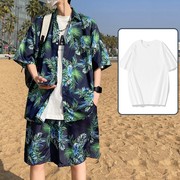 夏季男士短袖T恤花衬衫三亚旅行夏威夷潮流穿搭休闲旅游沙滩套装