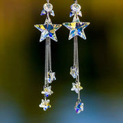 遥远星空s925银饰品设计感水晶，耳环长款星星流苏耳坠气质耳饰