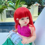 儿童红色假发美人鱼cos女孩可爱长直发时尚拍照表演长发整顶发套
