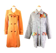 vintage古着复古 设计感灰色橘色双排扣气质长款大衣通勤纯色春季