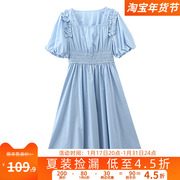 当季669元欧系列高腰秀气法式灯笼袖连衣裙2023年夏季女装