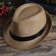 男士夏季遮阳帽草帽情侣，草编爵士帽韩版帽子女士，太阳沙滩帽亲子款