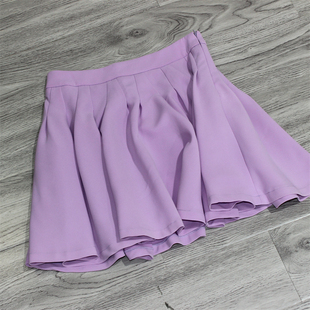 2023年夏季女士短裙半身裙a字百搭纯色显瘦紫色百褶裙通勤气质