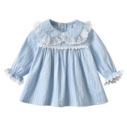 儿童套装韩版秋季女童套装长袖纯棉蓝色上衣长裤女孩衣服2023