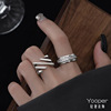 yooper纯银个性镂空线条方形，戒指男女s925银，冷淡极简食指指环
