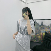 LunaGrace/小众设计师款欧洲站尚拼接蕾丝灰色T恤半身裙两件套
