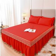 床罩床裙三件套高档纯色磨毛床单床笠保护罩蕾丝花边床上用品