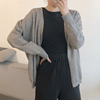 灰色毛衣慵懒风开衫女初春外套，薄款针织空调衫，设计感v领复古上衣