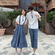 情侣装夏装一套小众设计感2020insqlz学生套装中国风背带裙子