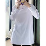 韩国春秋百搭白色时尚长袖t恤女中长款纯棉薄，打底衫上衣洋气