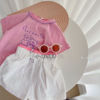 小童套装夏款童装女童洋气粉色短袖T恤 儿童纯色高腰白短裤花苞裤