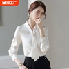 雪纺白色衬衫女设计感小众2024春秋韩版时尚，洋气长袖职业衬衣