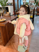 女童秋款套装，2023女宝宝棉马甲三件套洋气，衣服秋季儿童秋冬装