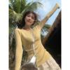 kumikumi设计感黄色微透针织衫女装2024早春小众修身内搭套头上衣