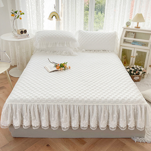 韩式公主风床裙床罩单件白色夹棉加厚蕾丝花边床围裙床盖套四季款