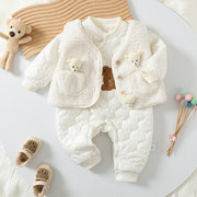 宝宝时尚马甲两件套婴儿，春秋薄棉连体衣秋冬季夹棉哈衣六七个月